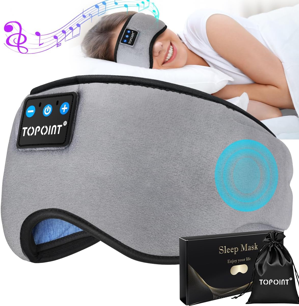 Bluetooth Sleep Eye Mask Wireless Headphones, Sleeping Eye Cover Travel Music Headsets with Microphone Handsfree, Sleep Headphones for Side Sleepers Men Women