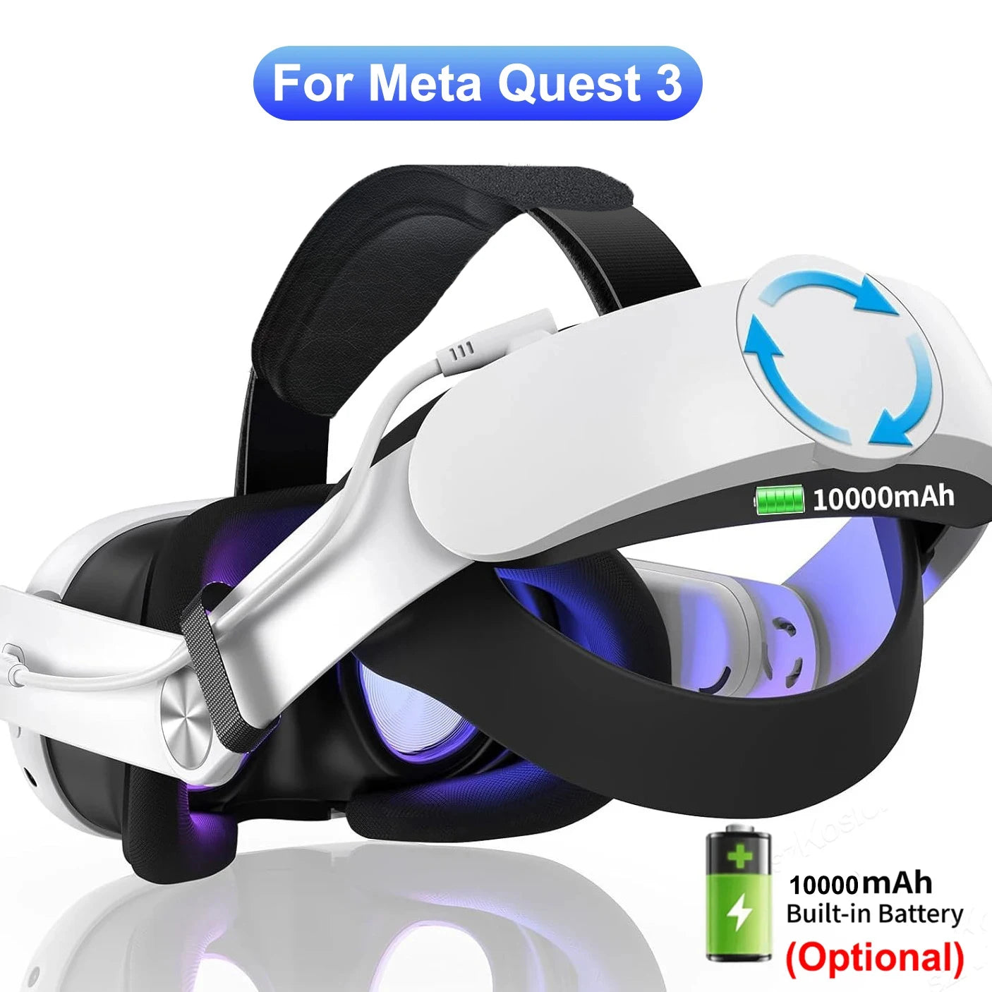 Adjustable Head Strap for Quest 3 VR Headset 10000Mah Battery Extend VR Playtime Enhanced Support for Meta Quest 3 Accessories